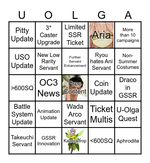 FGO 9th Anniversary Bingo Card