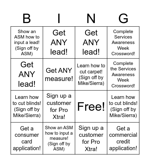 Specialty Bingo! Bingo Card