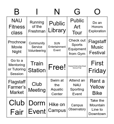 Free & Within Walking Distance Bingo Card