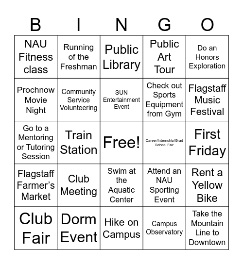 Free & Within Walking Distance Bingo Card