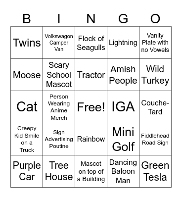 PEI Road Trip Bingo Card