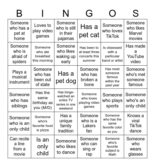 Human Bingo - Back to School Addition Bingo Card