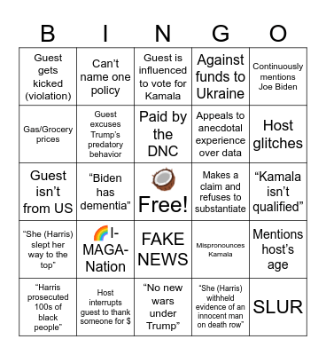 Political Debate Bingo Card