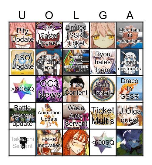 FGO 9th Anniversary Bingo Card