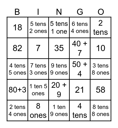 Place Value Bingo Card