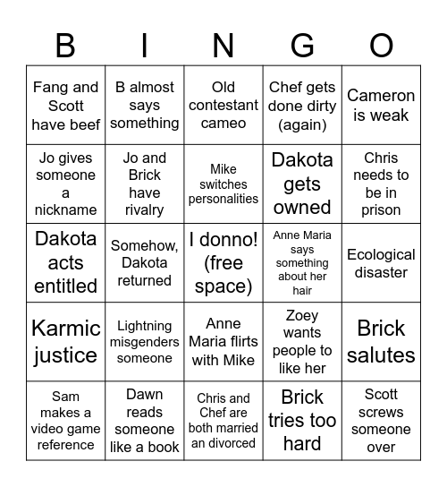 Revenge of the Island Bingo Card