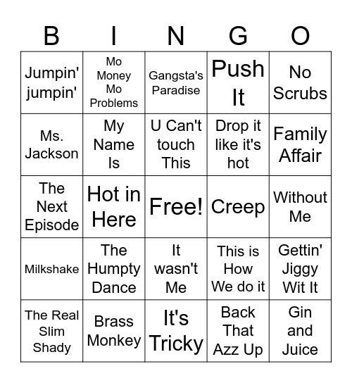 HIP HOP (ish) Bingo Card