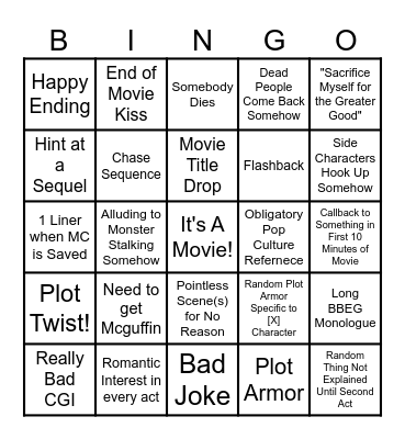 Movie Night Bingo Card