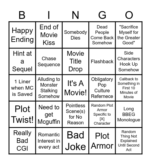 Movie Night Bingo Card