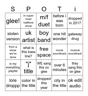 Spotify Bingo Card
