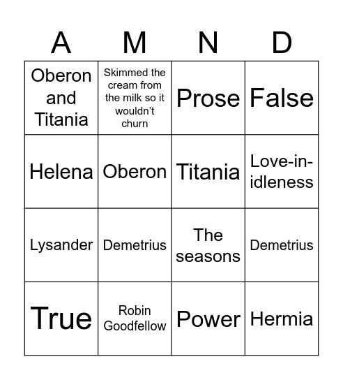 AMND Bingo Card Bingo Card