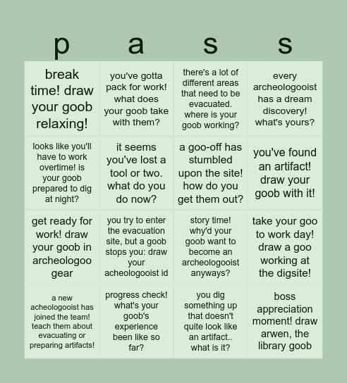 archeologoo monthly event Bingo Card