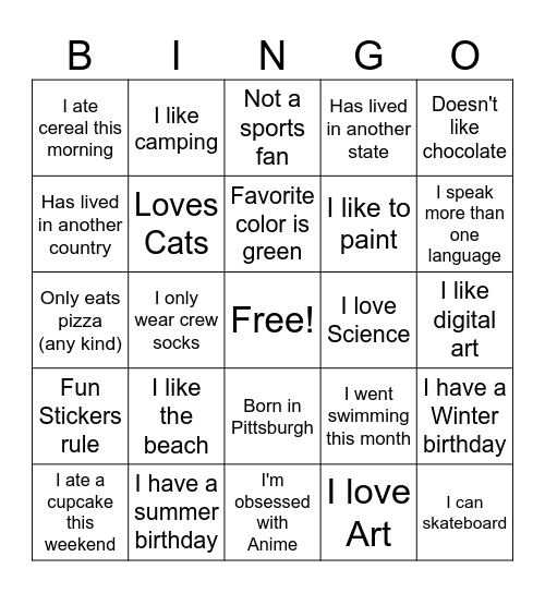 ABOUT ME BINGO Card