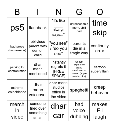 Dhar Mann Bingo v4 Bingo Card