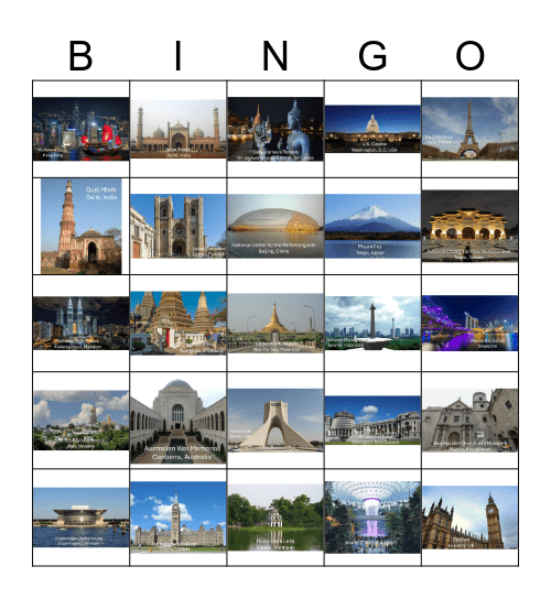 Various Countries Bingo Card