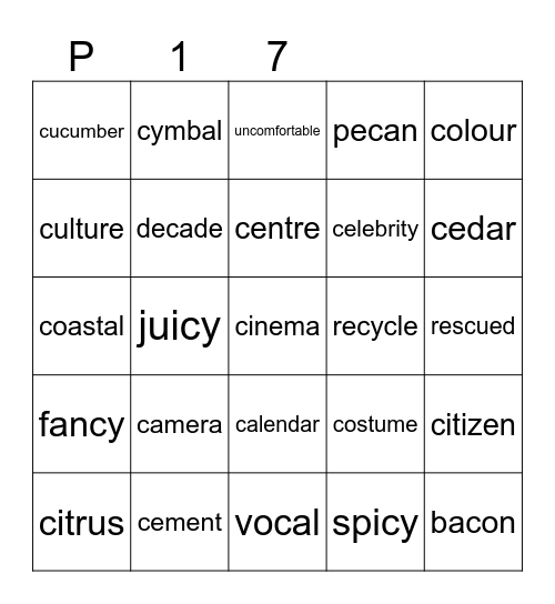 Purple 17 Bingo Card