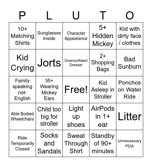 Disney World Bingo Card