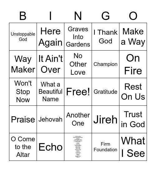 Worship Bingo Card