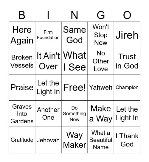 Worship Bingo Card