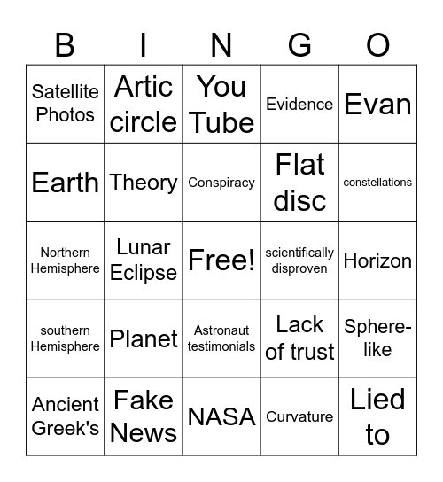 Flat-Earthers Bingo Card