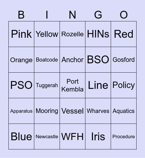 PSO Bingo Card