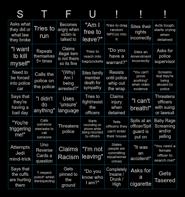 Police Cam-Footage Bingo Card