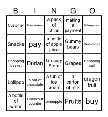 Grocery Store Bingo Card