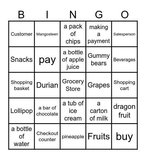 Grocery Store Bingo Card