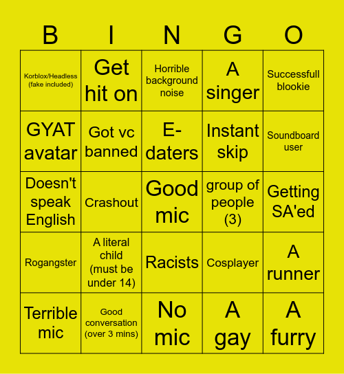 Neighbours bingo Card