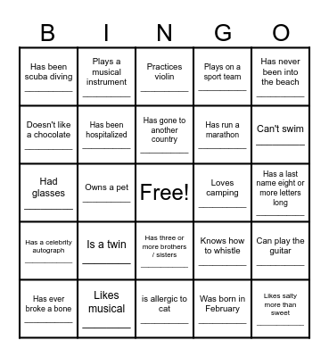Get to Know Your Friends Bingo Card