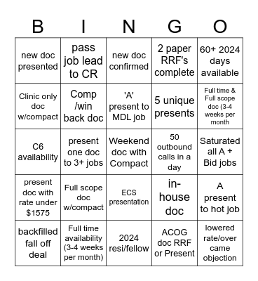 PR Bingo Card