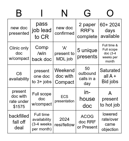 PR Bingo Card