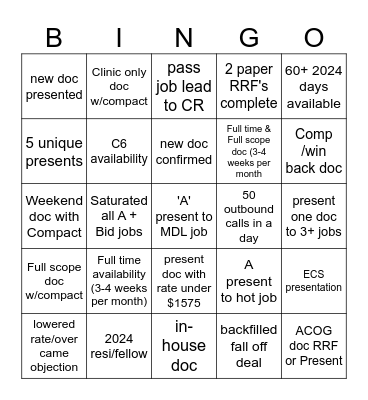 PR Bingo Card