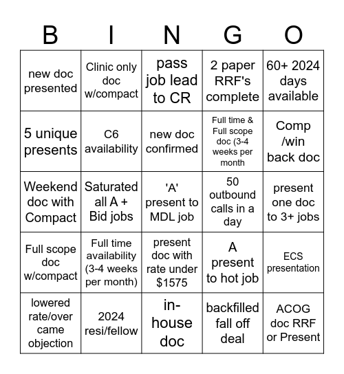 PR Bingo Card