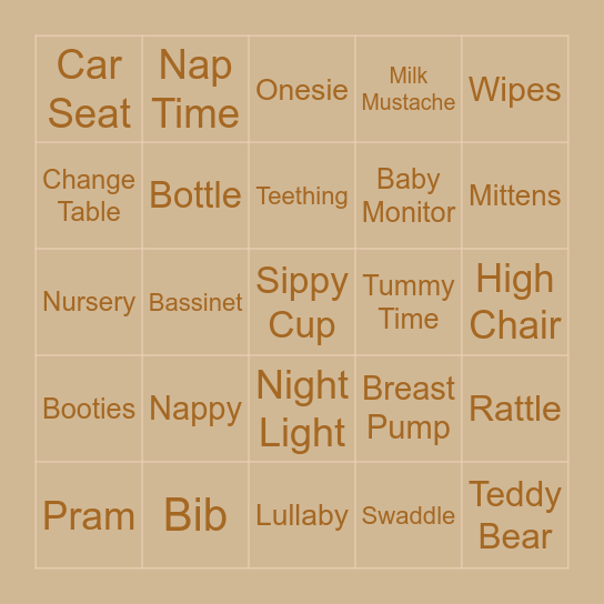 Hello Baby! Bingo Card