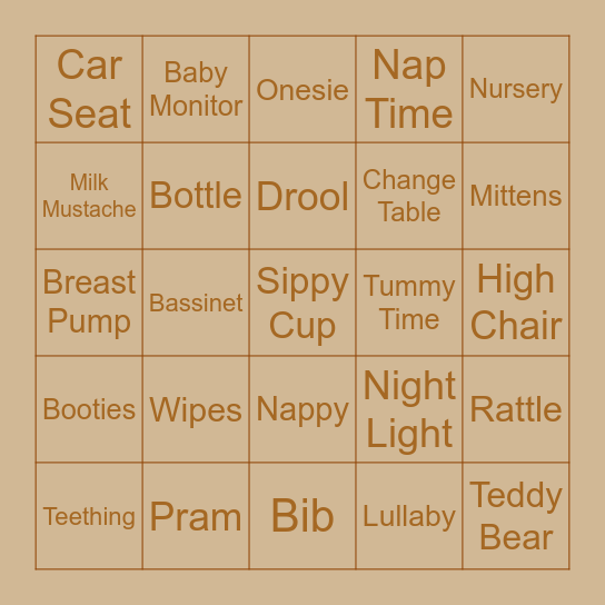 Hello Baby! Bingo Card