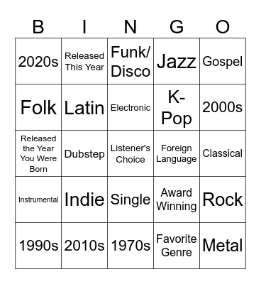 Music Bingo Card