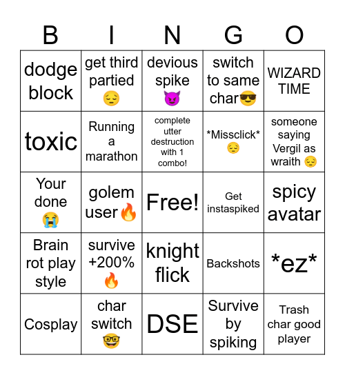 Project smash! Bingo Card