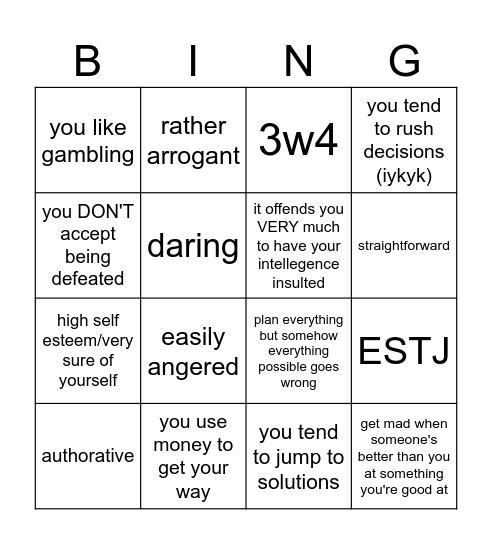 Ace BSD kinnie bingo Card