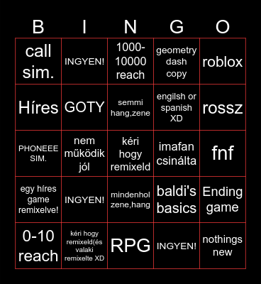 Szutyok Castle Bingo Card