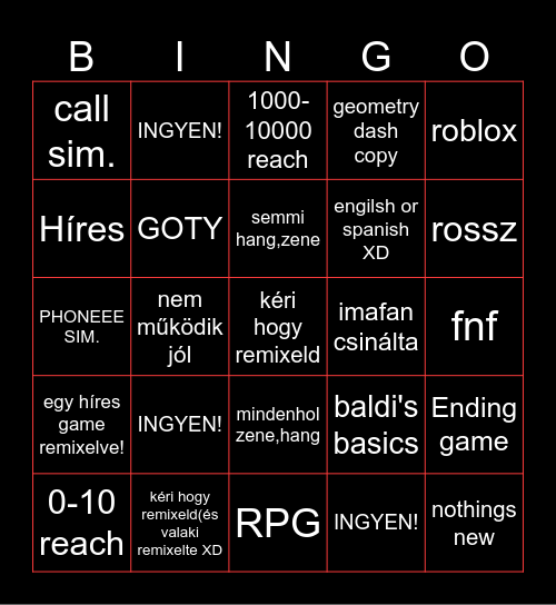 Szutyok Castle Bingo Card