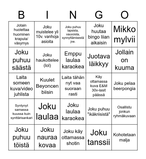 EMILIA JA MIKKO 30 Bingo Card