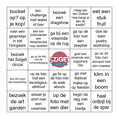 Sziget 2024 Bingo Card