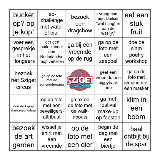 Sziget 2024 Bingo Card