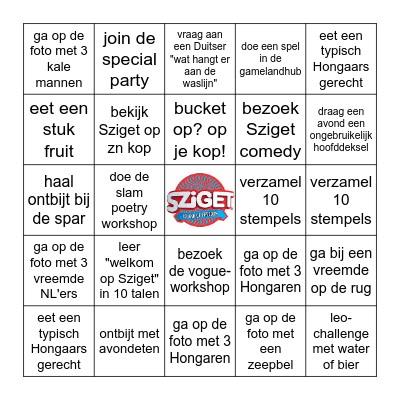 Sziget 2024 Bingo Card