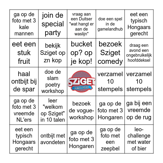 Sziget 2024 Bingo Card