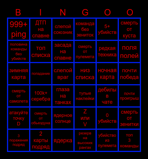 war thunder BINGO (ru) Bingo Card