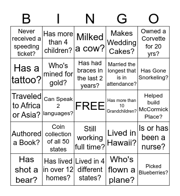 Roth 1st Cousin Family Reunion Bingo Card