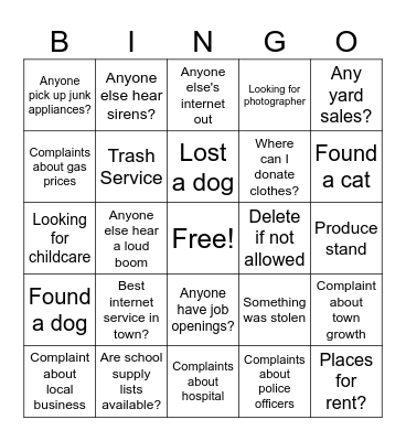 El Dorado Springs Family Chat Bingo Card