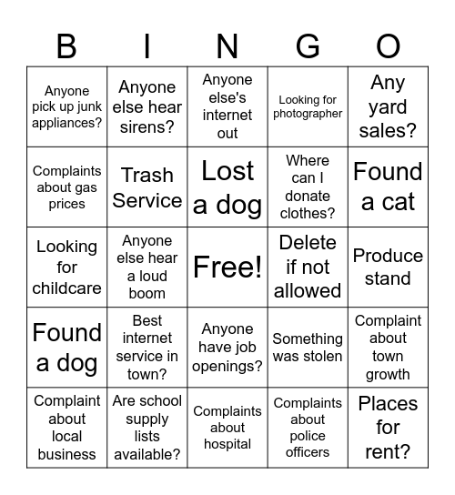 El Dorado Springs Family Chat Bingo Card